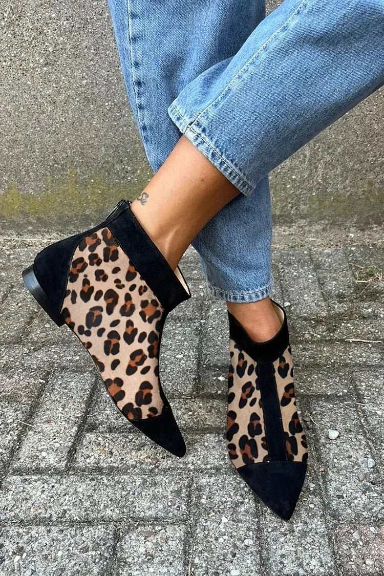 THERESA | LEOPARD POINTED ANKLE BOOTS