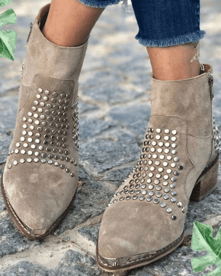 SIMONE | STUDDED POINTED ANKLE BOOTS