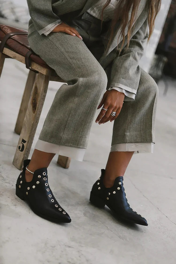 ROSE | STUDDED POINTED ANKLE BOOTS