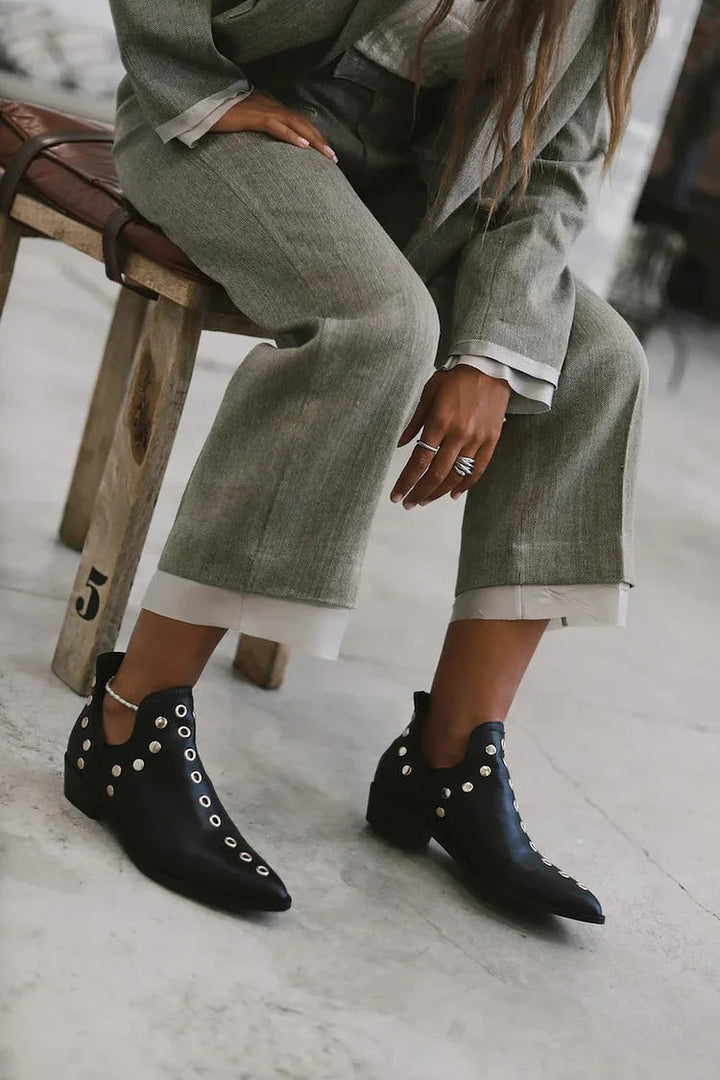 ROSE | STUDDED POINTED ANKLE BOOTS