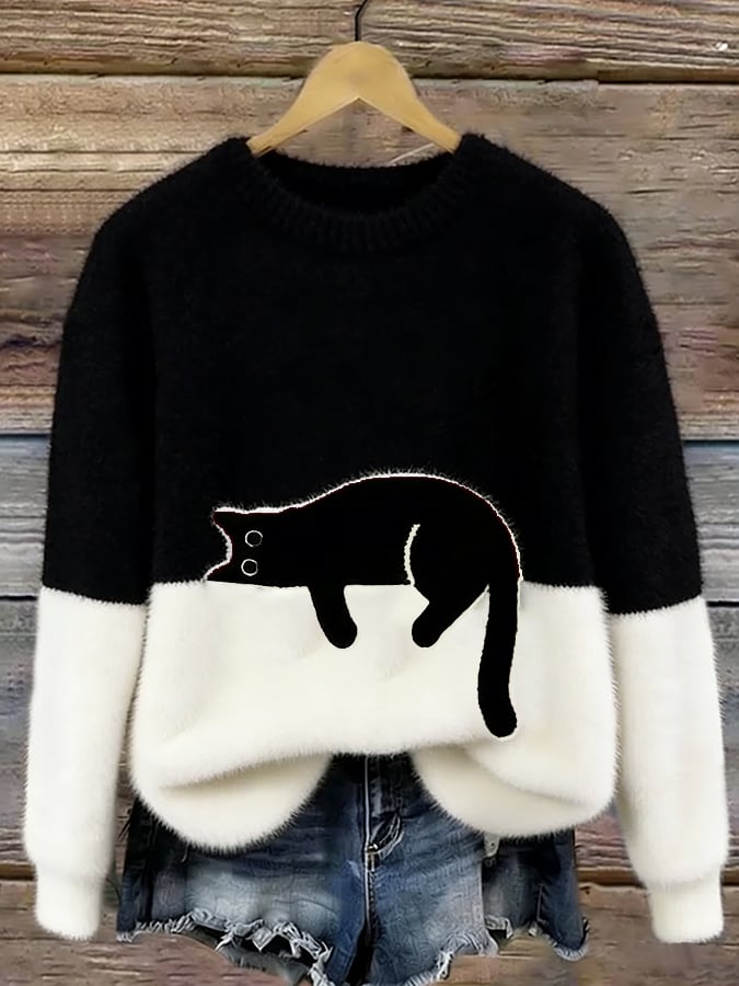 Aileen™ | Elegant Cat Print Oversized Jumper