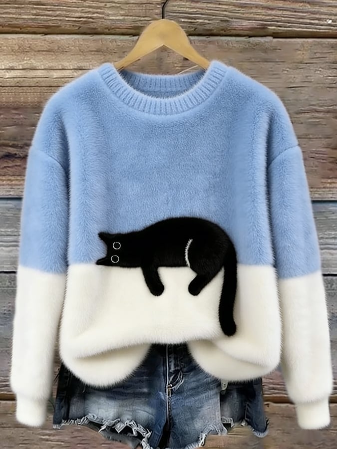 Aileen™ | Elegant Cat Print Oversized Jumper