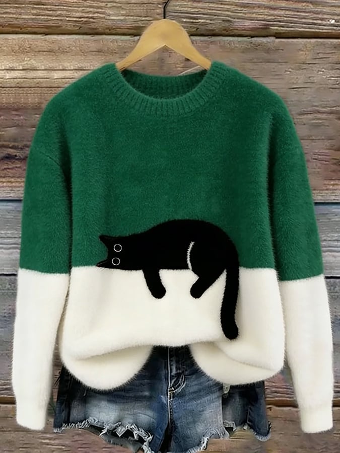 Aileen™ | Elegant Cat Print Oversized Jumper