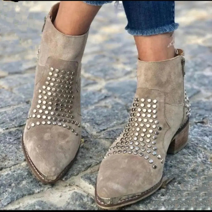 SIMONE | STUDDED POINTED ANKLE BOOTS