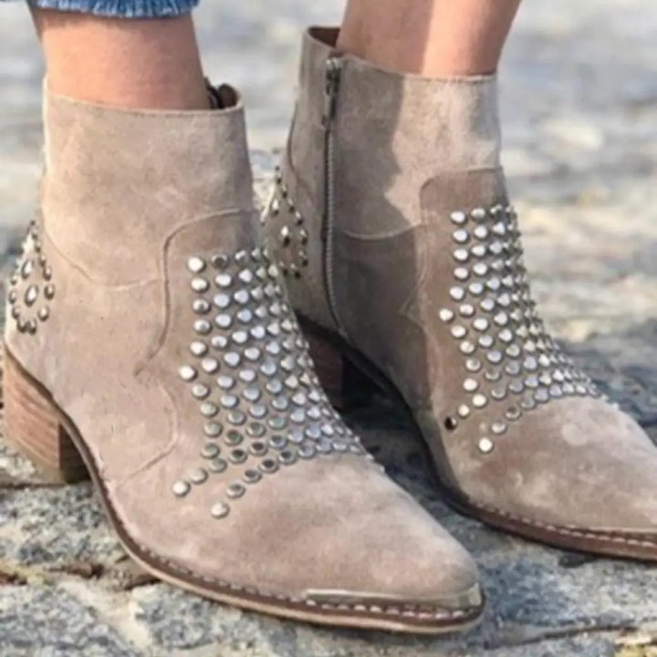 SIMONE | STUDDED POINTED ANKLE BOOTS