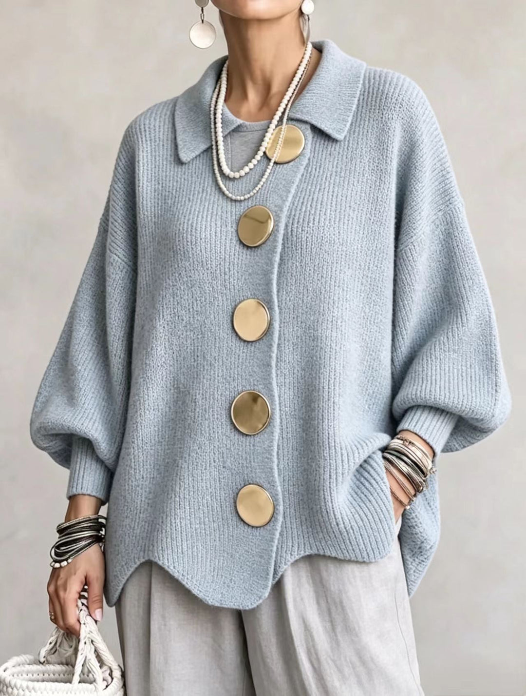 Isadora | Oversized Cardigan with Large Metallic Buttons