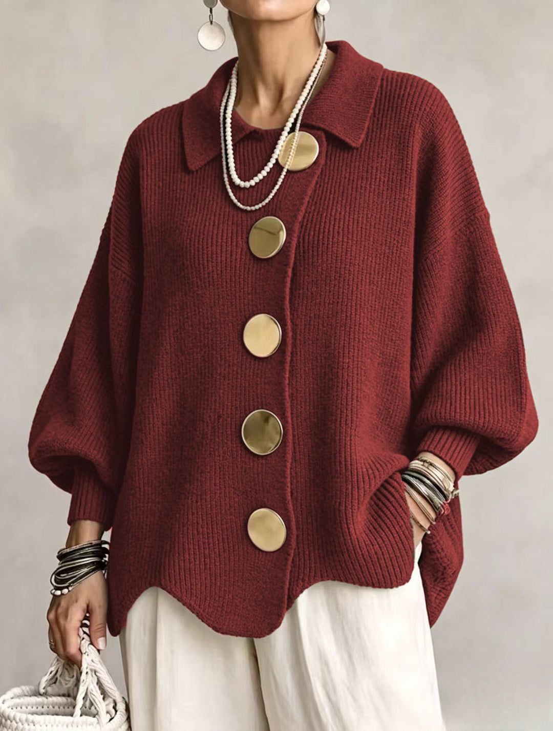 Isadora | Oversized Cardigan with Large Metallic Buttons