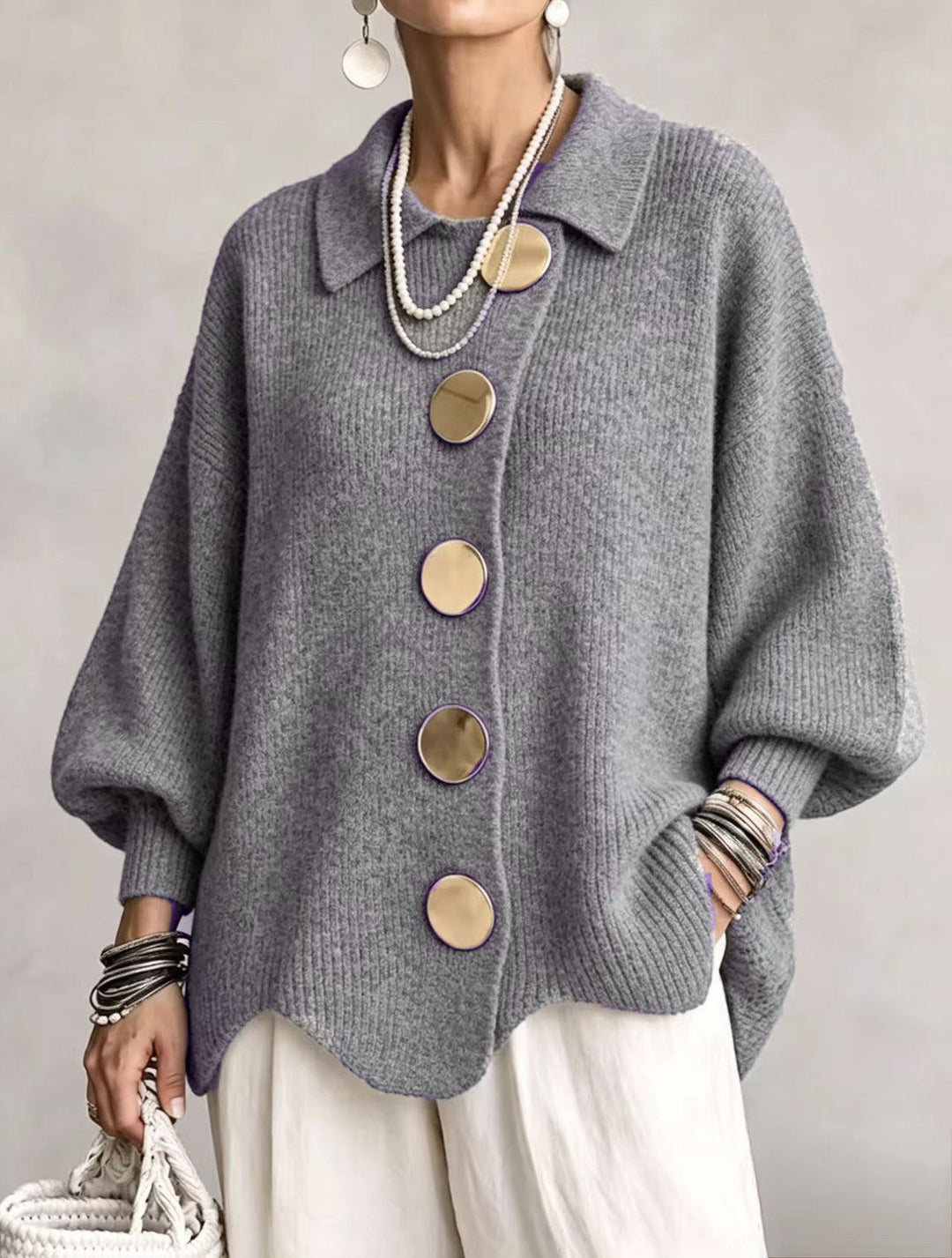 Isadora | Oversized Cardigan with Large Metallic Buttons