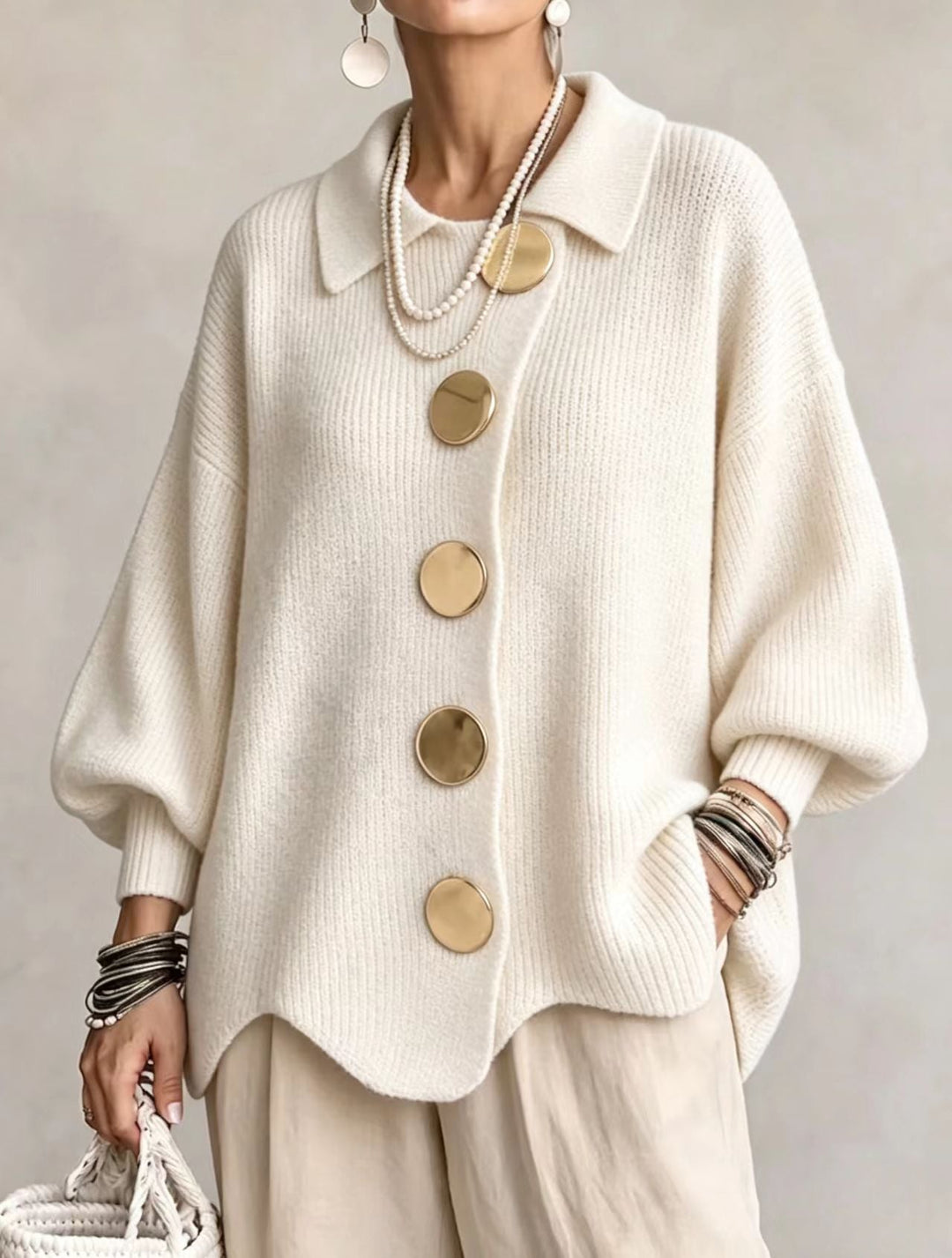 Isadora | Oversized Cardigan with Large Metallic Buttons
