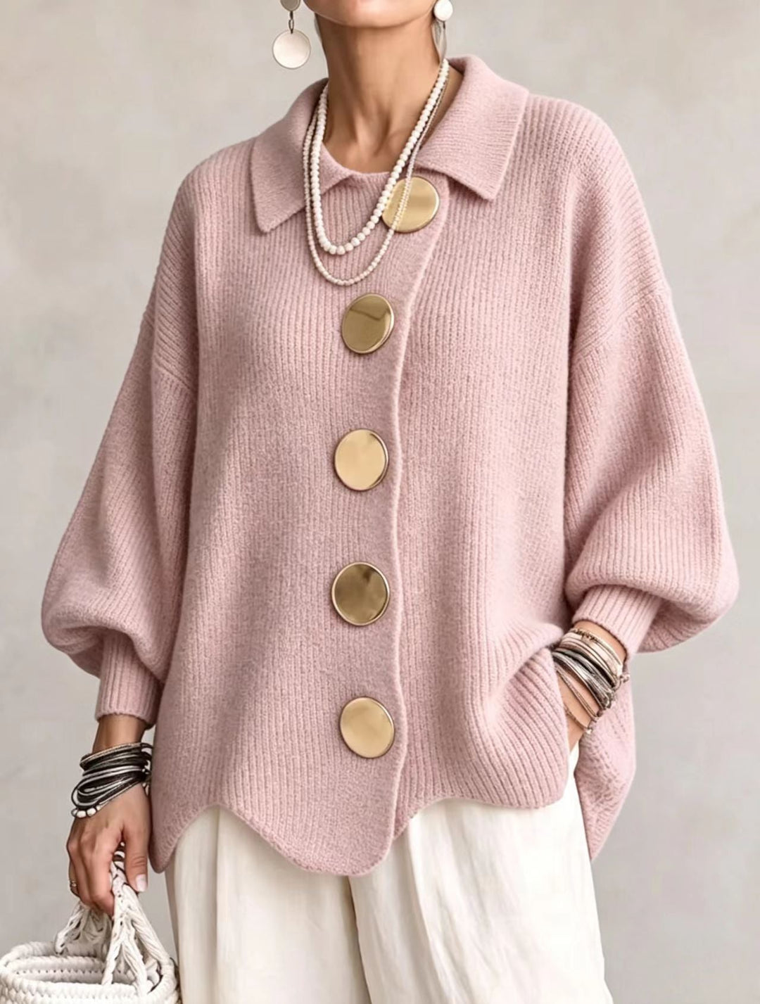 Isadora | Oversized Cardigan with Large Metallic Buttons